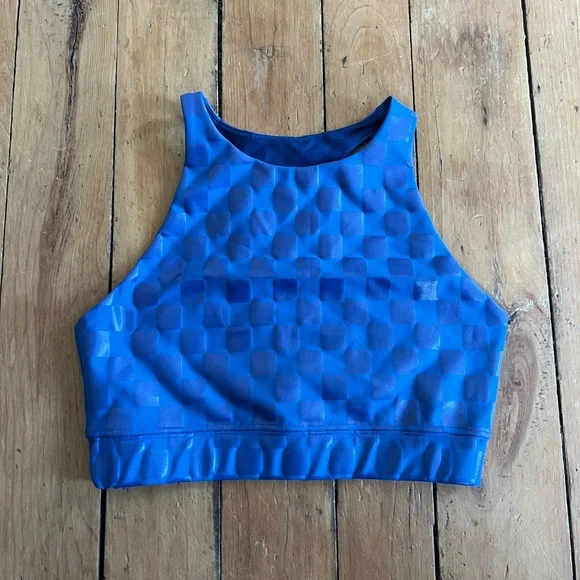 Peloton Show Up High Neck Bra Blue Check - Picture 2 of 3